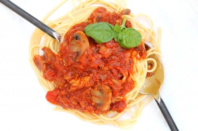 Spaghetti Sauce and Noodles on Plate