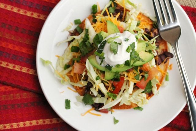 Black Bean Tostada on plate with fork