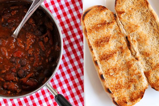 Chili in Pot Hot Dog Bun