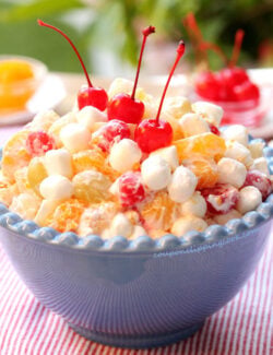 Ambrosia fruit salad in bowl