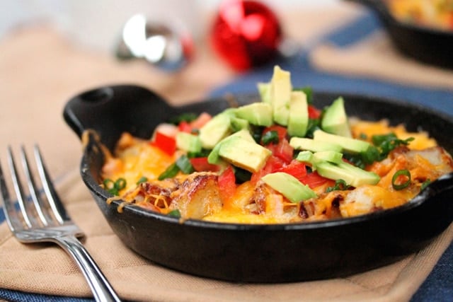 Fried Potato, Egg and Cheese Scramble in Iron Pan