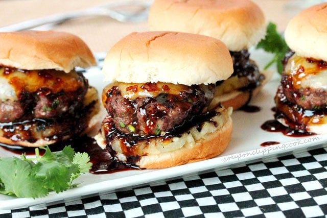 Grilled Teriyaki Burger Sliders on plate
