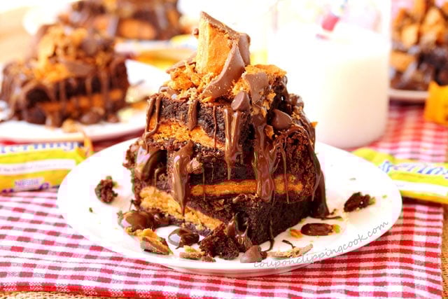 Butterfinger Brownie Stack on plate