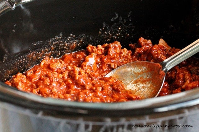 Slow Cooker Saucy Ground Meat Taco Filling in pot