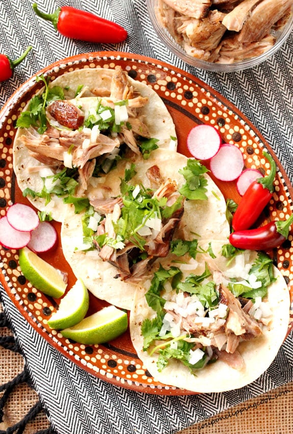 Slow Cooker Chipotle Pork on tortillas