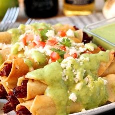Corned Beef Taquitos Avocado Sauce
