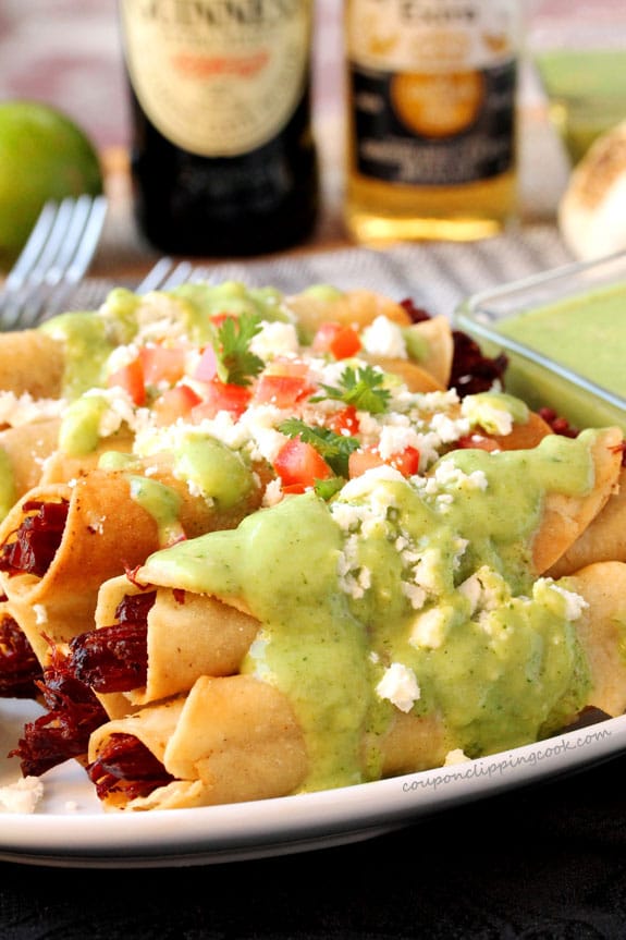Corned Beef Taquitos with Avocado Sauce