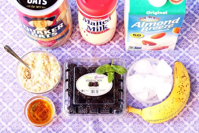 Blackberry and Oatmeal Malted Smoothie ingredients