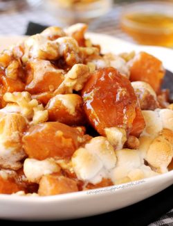 Candied yams with walnuts marshmallows