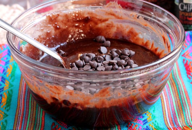 Stir chocolate chips into brownie batter