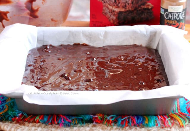 Baking pan with brownie batter in it