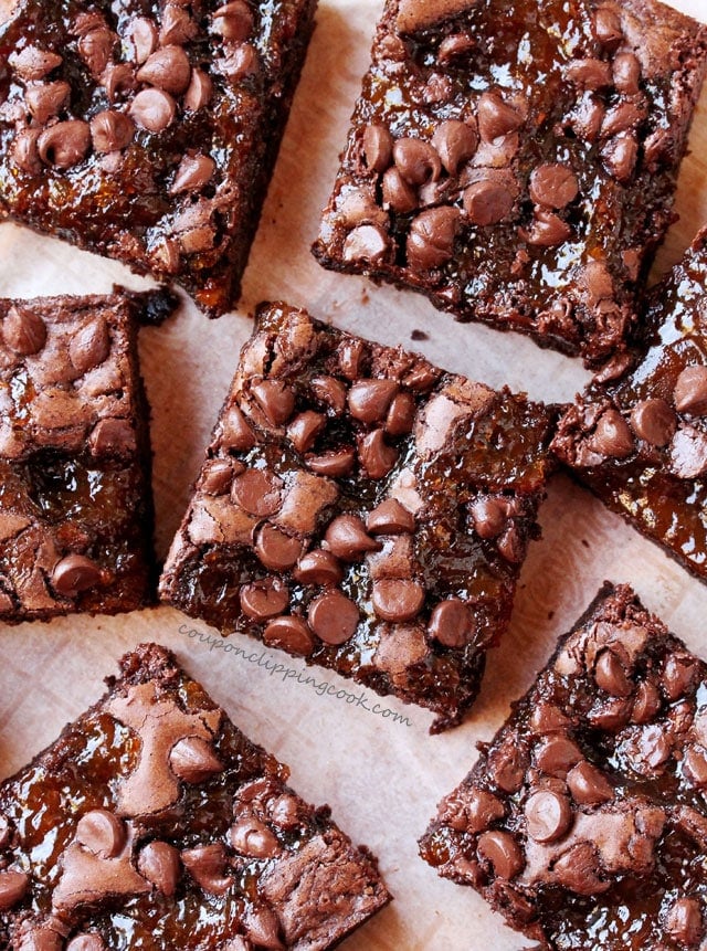 Cut brownies on parchment paper