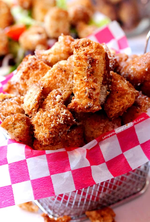 hot dog bun croutons in basket
