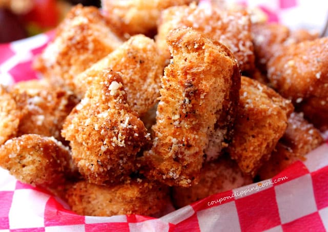 Parmesan hot dog bun croutons